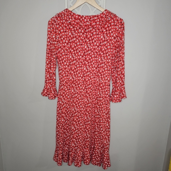 Boden Michaela Jersey Ruffle 3/4 Sleeve Dress in Rosehip Daisy Ditsy US Size 8 - Picture 8 of 16
